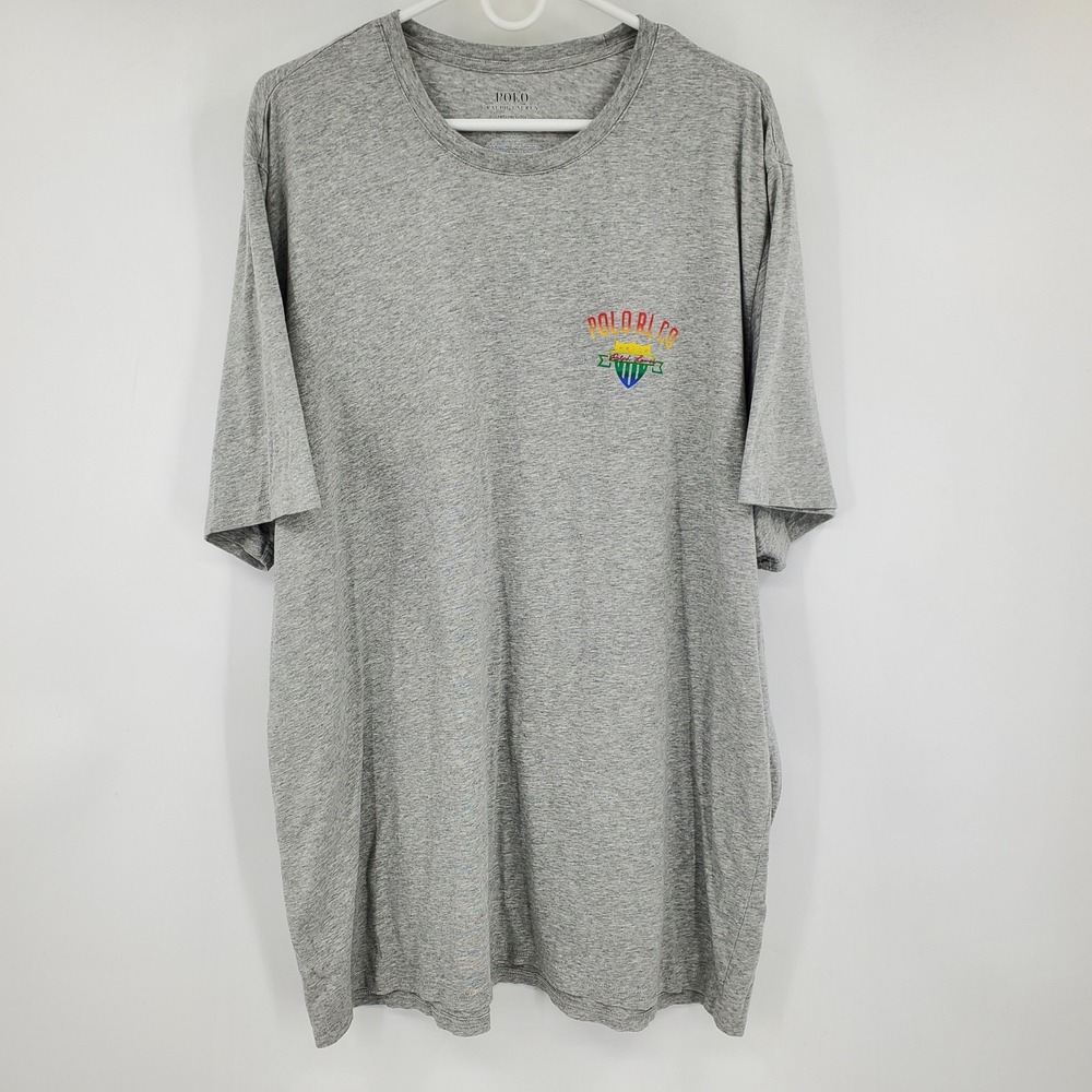 Polo Ralph Lauren Mens Grey Rainbow Crest Graphic Logo T-Shirt 1XT‎ Tall